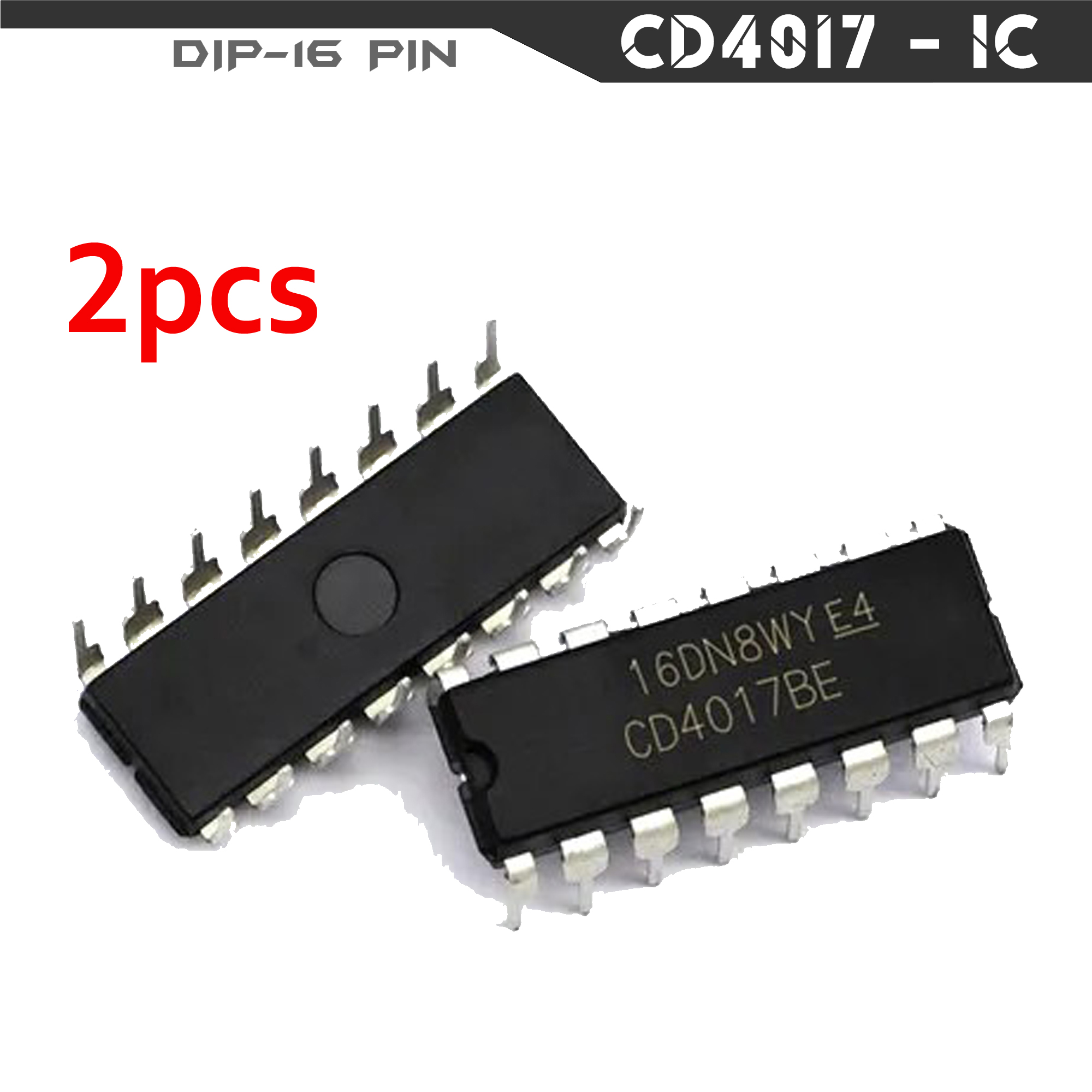 Picture of 2Pcs- CD4017 CD4017BE CD-4017 4017 DIP-16 Pin Leads Dual In Package IC Breadboard Friendly IC