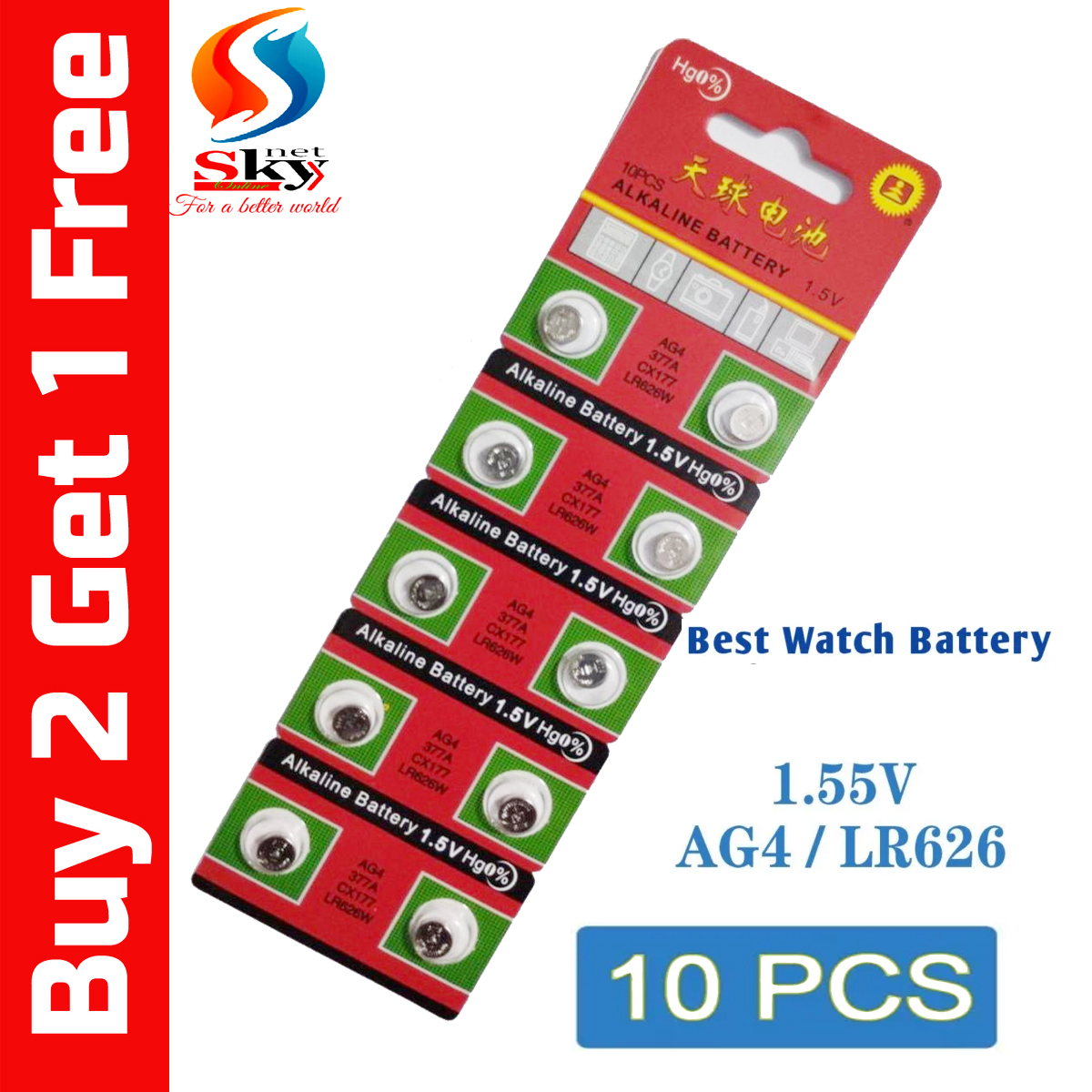 Picture of AG4, 377, SR626, SR626W Hand Watch Battery for Dial Watch - Buy 20pcs, Get 10pcs Free!