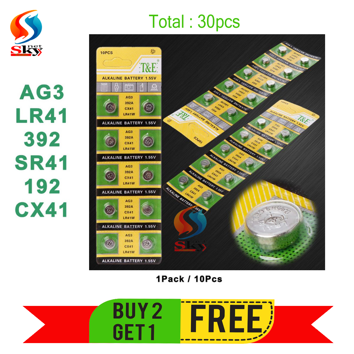 Picture of AG3/LR41/392A Hand Watch Battery for Dial Watch - Buy 20pcs, Get 10pcs Free!