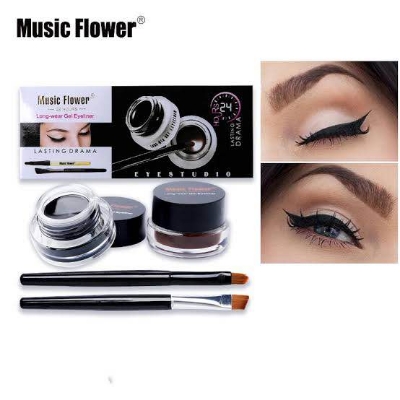 Picture of Best 2 In 1 Brown + Black Eyeliner Gel Make Up Water-proof Eye Liner Kit Eye Makeup Cream 2 Cosmetics Brushes Tool