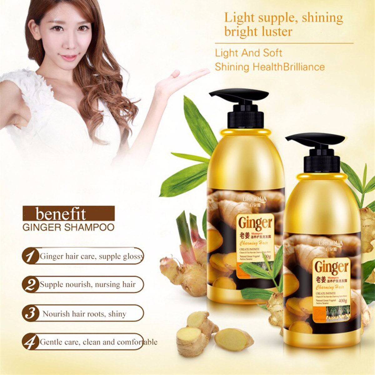 Picture of BIOAQUA Ginger Shampoo for Hair Fall Solution- 400gm