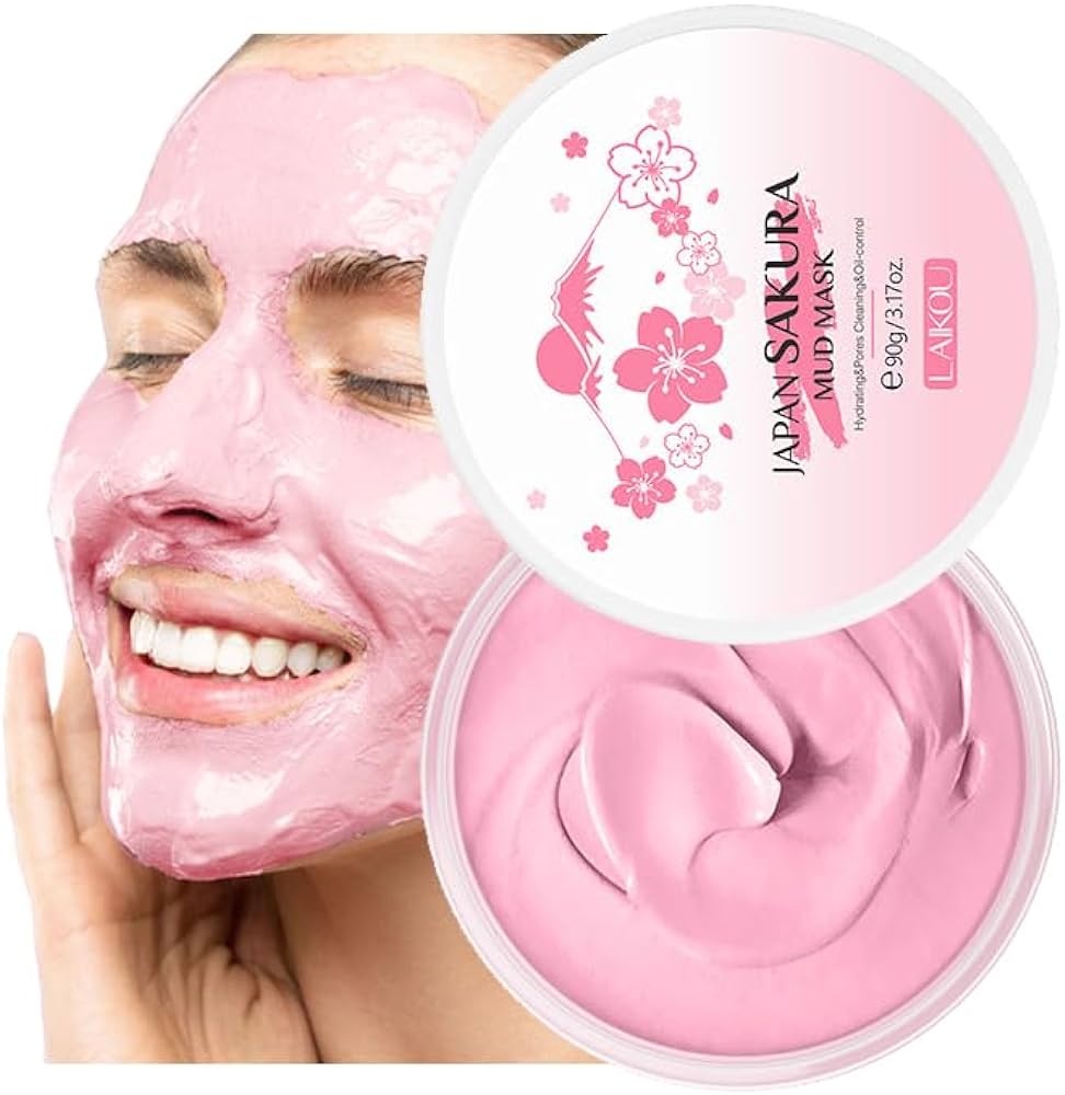 Picture of LAIKOU Japan Sakura Clay Mask Deep Cleansing Whitening Repair Skin Mud Korean Face Mask Oil Control Shrink Pores Skin Care- 90g