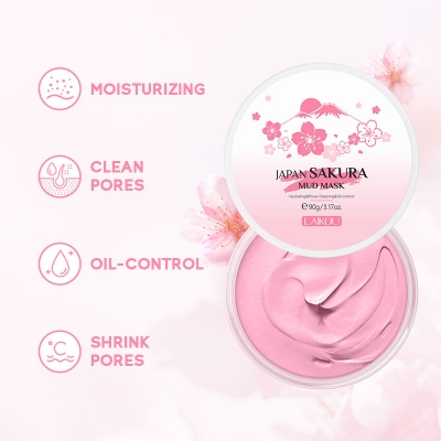 Picture of LAIKOU Sakura Mud Mask Deep Cleansing Whitening Remove Blackhead Hydrating Oil Control Moisturizing Anti-Acne Cherry Blossom-90gm