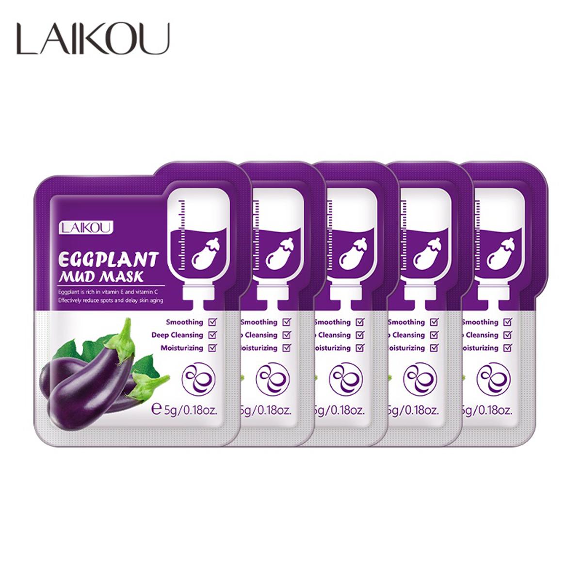 Picture of LAIKOU Eggplant Mud Mask Clay Mask Packs Moisturizing Oil Control Anti-Acne Whitening Deep Cleansing Facial Mask Skin Care-7ps