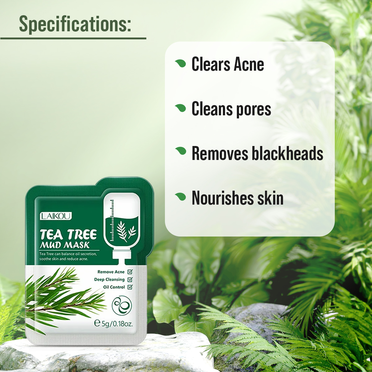 Picture of LAIKOU Tea -Tree Mud Mask Repairing Acne Cleansing Blackhead Oil Control Soothing -1pcs