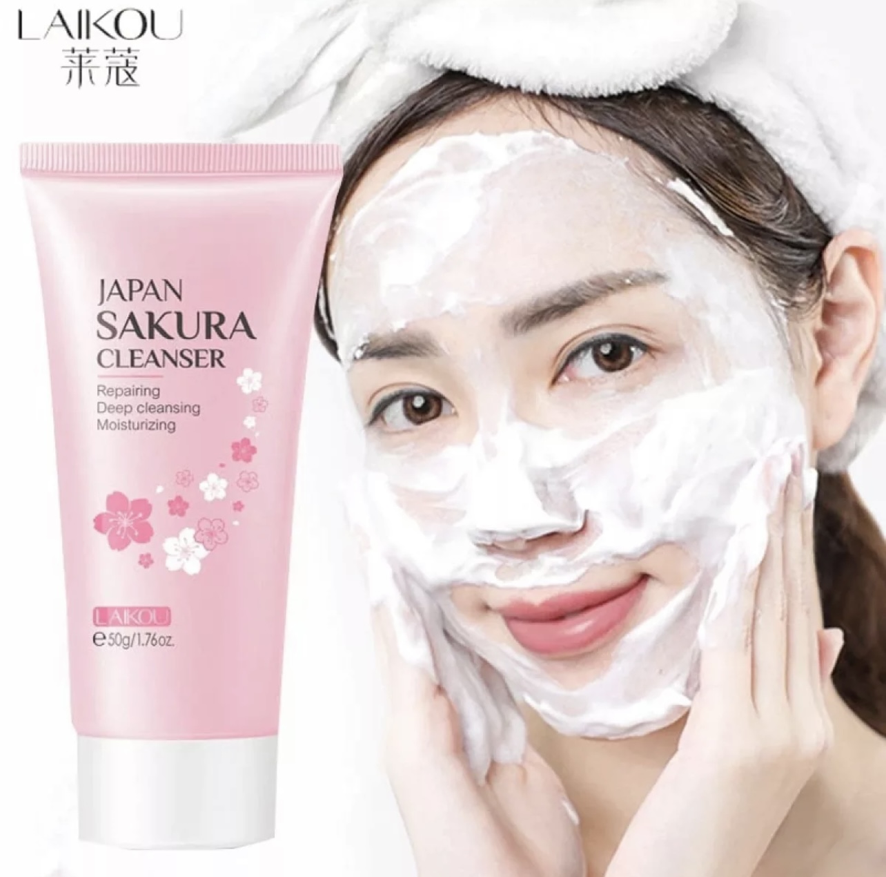 Picture of Laikou Japan Sakura Foam Cleanser Face Wash Oil Control Brightening Skin Care- 50gm