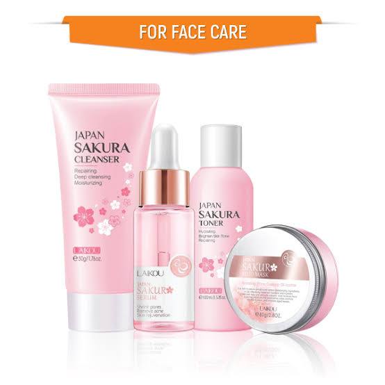 Picture of Laikou Sakura Face Care Combo(Cleanser/Face Toner/Serum/Sakura Mud mask) Set 4 Pcs