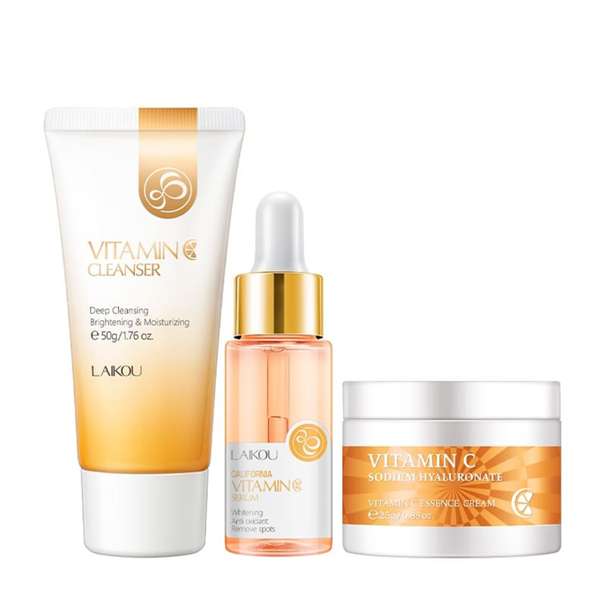 Picture of LAIKOU Vitamin C Face Cream , Serum & cleanser[Combo]-Set 3pcs-25 gm+17 ml+50ml