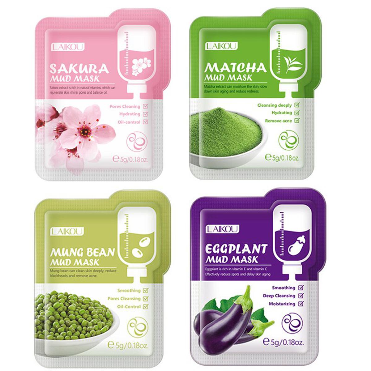 Picture of Laikou Eggplant /Mung Bean/Sakura / Matcha Mud Mask- 5GM (Combo 4pcs)