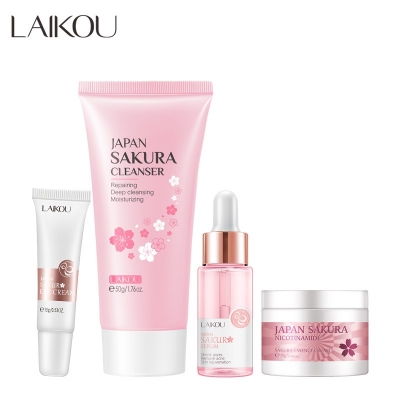 Picture of LAIKOU Japan Sakura Brightening Set (Serum/ Eye Cream/ Cleanser/ Cream) Skin Care Set 4pcs