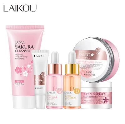 Picture of Laikou sakura face wash/eye cream/sakura serum/vitamin c serum/essence cream/mud mask Combo series-6pcs