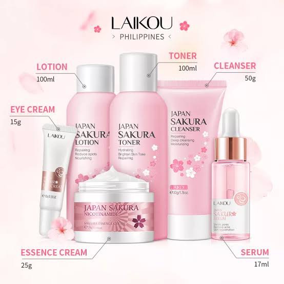 Picture of LAIKOU Sakura Whitening Skin Care Set Cleanser +Toner +Serum +Lotion +Eye Cream +Face Cream -6PCS Sets