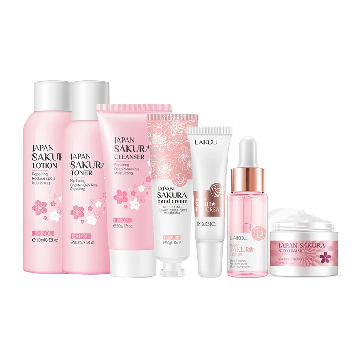 Picture of LAIKOU 7Pcs Sakura Face Skin Care Set Moisturizing Nourishing Serum Soothing Whitening Repairing Anti-Wrinkle Beauty Makeup Set
