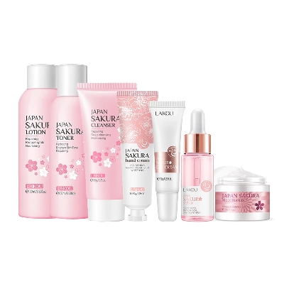 Picture of LAIKOU 7Pcs Sakura Face Skin Care Set Moisturizing Nourishing Serum Soothing Whitening Repairing Anti-Wrinkle Beauty Makeup Set