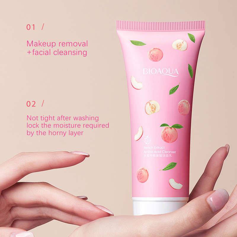Picture of BIOAQUA face wash Peach Extract Amino Acid Cleanser pembersih wajah 100g- Face Wash Mousse Makeup Removal