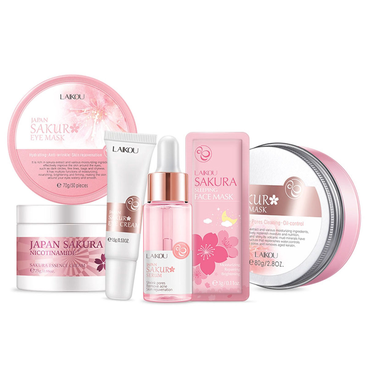 Picture of LAIKOU Sakura Face Serum /Moisturizer Cream /Eye Mask /Sleeping Mask / Eye Cream/Mud Mask /Brightening Reduce Spots Wrinkles [COMBO]-6pcs
