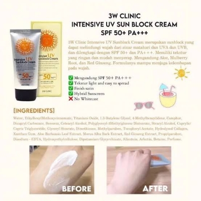 Picture of 3W CLINIC UV Sunblock Cream SPF50 PA+++ 70ml Refreshing Sunscreen Moisturizing Whitening Lightening Sun Cream Oil-control
