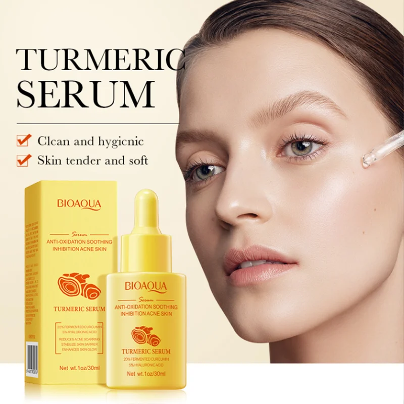 Picture of BIOAQUA Turmeric Facial Serum Anti-Oxidation Soothing Acne Skin Hyaluronic Acid Control Oil Moisturizing Face Skin 30ml