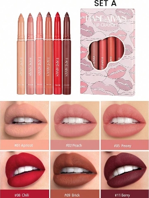 Picture of 6pcs/set HANDAIYAN Lip Liner Sexy Pink Red Matte Lipstick Lip Crayon Pencil sharpener Long-lasting Makeup Cosmetics