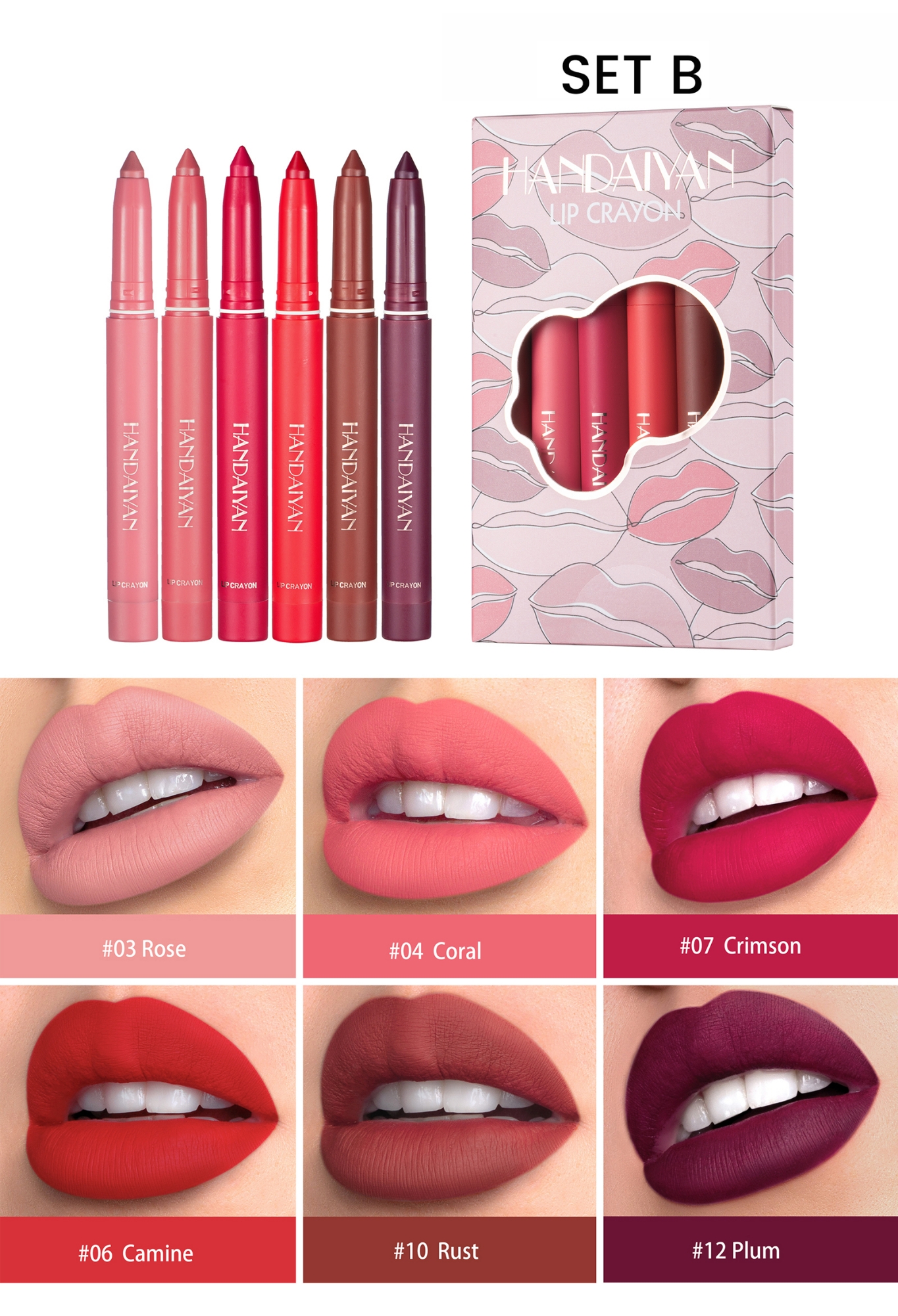 Picture of 6pcs/set HANDAIYAN Lip Liner Sexy Pink Red Matte Lipstick Lip Crayon Pencil sharpener Long-lasting Makeup Cosmetics