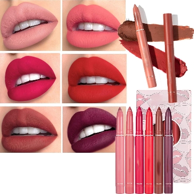 Picture of 6pcs/set HANDAIYAN Lip Liner Sexy Pink Red Matte Lipstick Lip Crayon Pencil sharpener Long-lasting Makeup Cosmetics