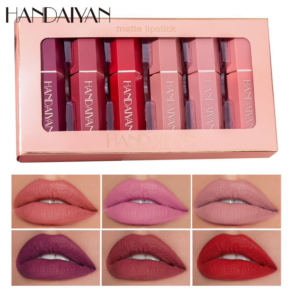 Picture of HANDIAYAN N-ude Velvet Lipstick Kit 6 Colors/Box Lip Makeup Cosmetics Matte Cream Lipstick Set Waterproof Silky Lip Balm