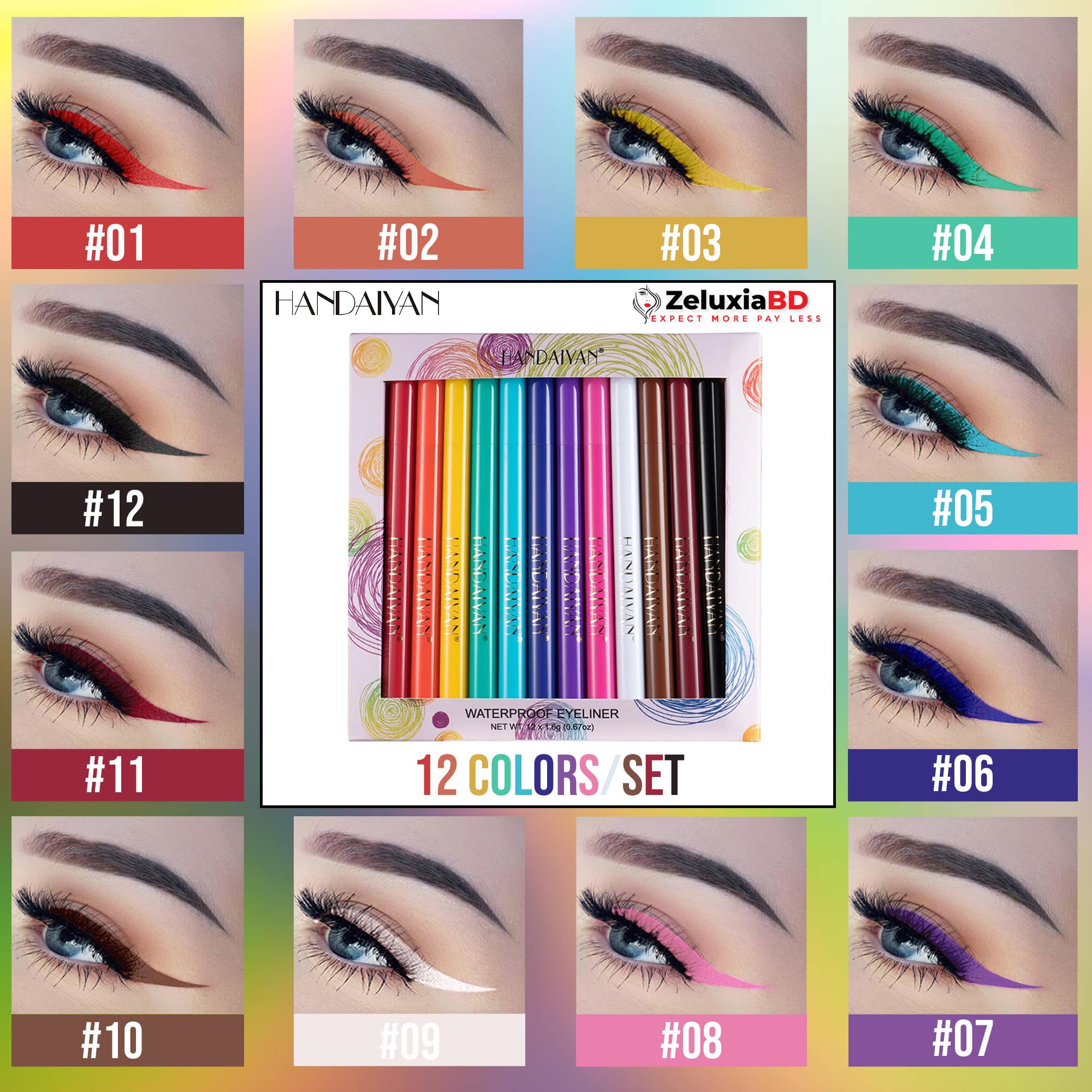 Picture of HANDAIYAN 12 Colors Matte Liquid Eyeliner Set Makeup Waterproof Fast Dry Long Lasting Eye Liner Colorful Liquid Eye Liner Pencil