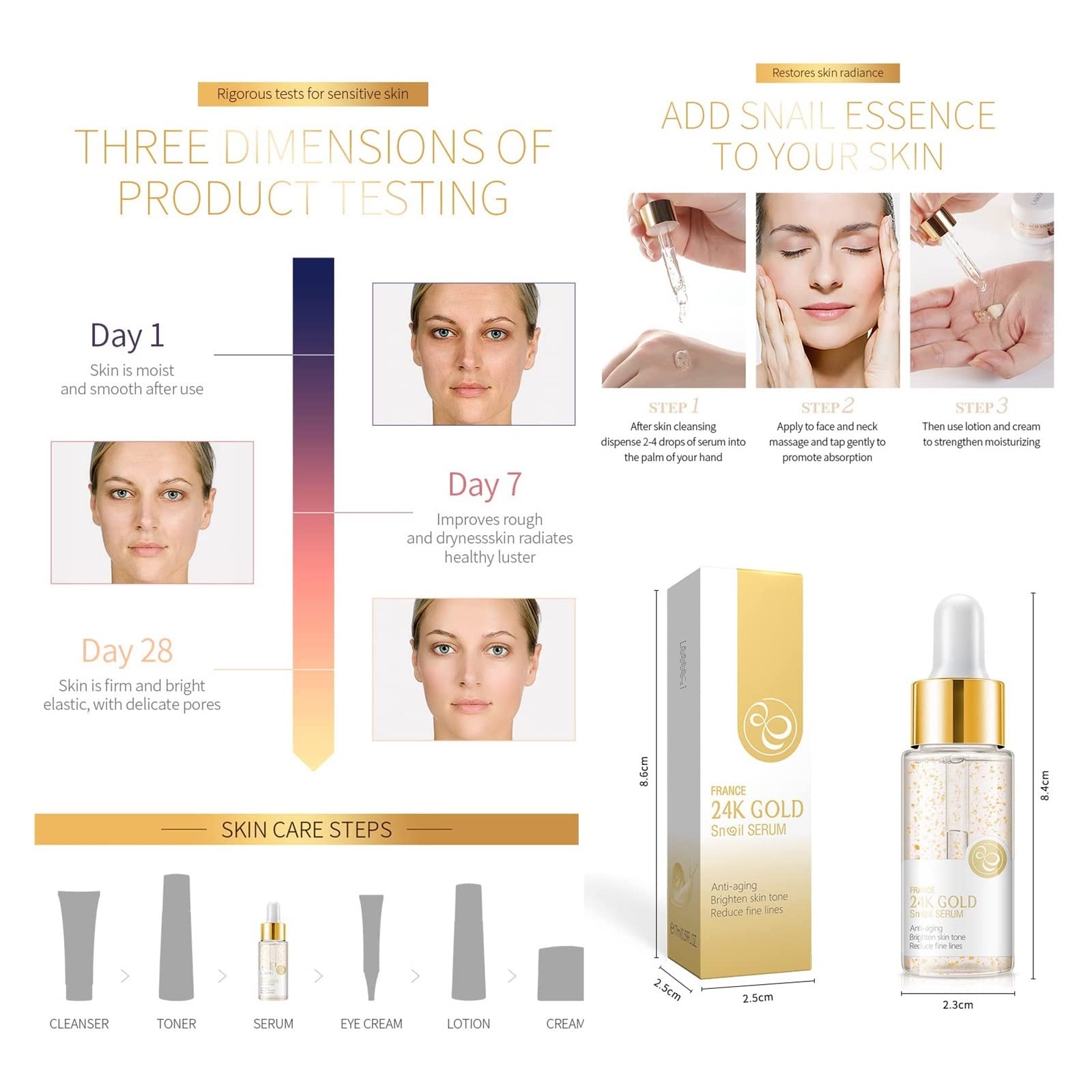 Picture of LAIKOU 24K Gold Snail Face Serum Anti-Aging Hyaluronic Acid Whitening Essence Nicotinamide Moisturizing Brighten Tighten Skin-17ml