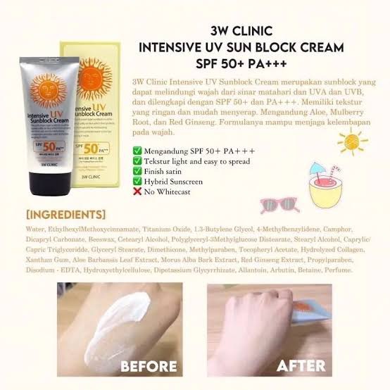 Picture of 3W CLINIC INTENSIVE UV SUNBLOCK CREAM SPF50++PA - (70ML)
