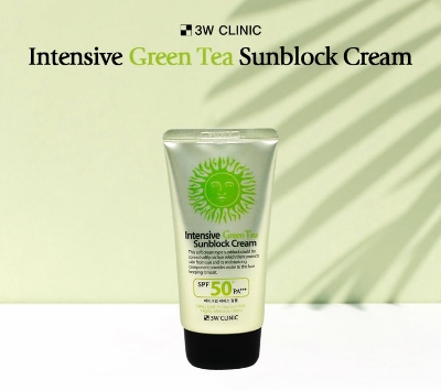 Picture of 3W CLINIC Intensive Green Tea Sunblock Cream for Makeup Base Use (70ml 2.36fl oz.) SPF50+/PA+++