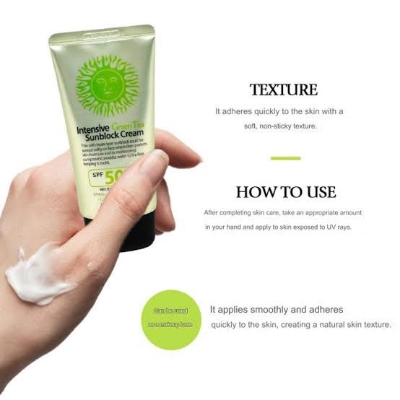 Picture of 3W CLINIC Intensive Green Tea Sunblock Cream for Makeup Base Use (70ml 2.36fl oz.) SPF50+/PA+++