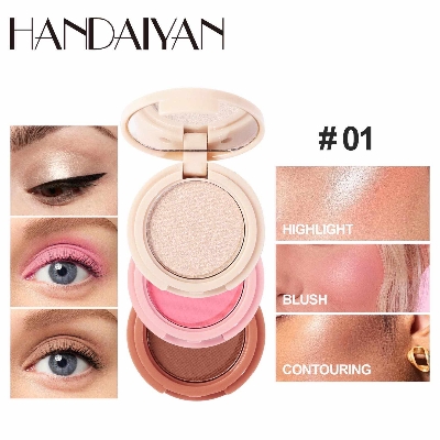 Picture of HANDAIYAN  3 In 1 Bronzer Highlighter Blush Contouring Powder Shimmer Eye Shadow Women Face Makeup Palette-#01