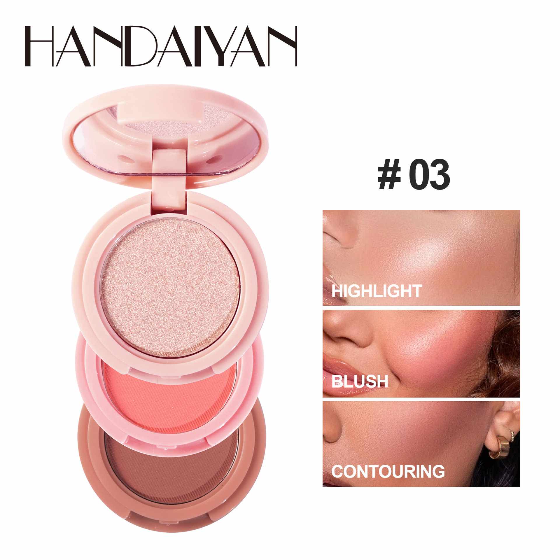 Picture of HANDAIYAN  3 In 1 Bronzer Highlighter Blush Contouring Powder Shimmer Eye Shadow Women Face Makeup Palette-#03