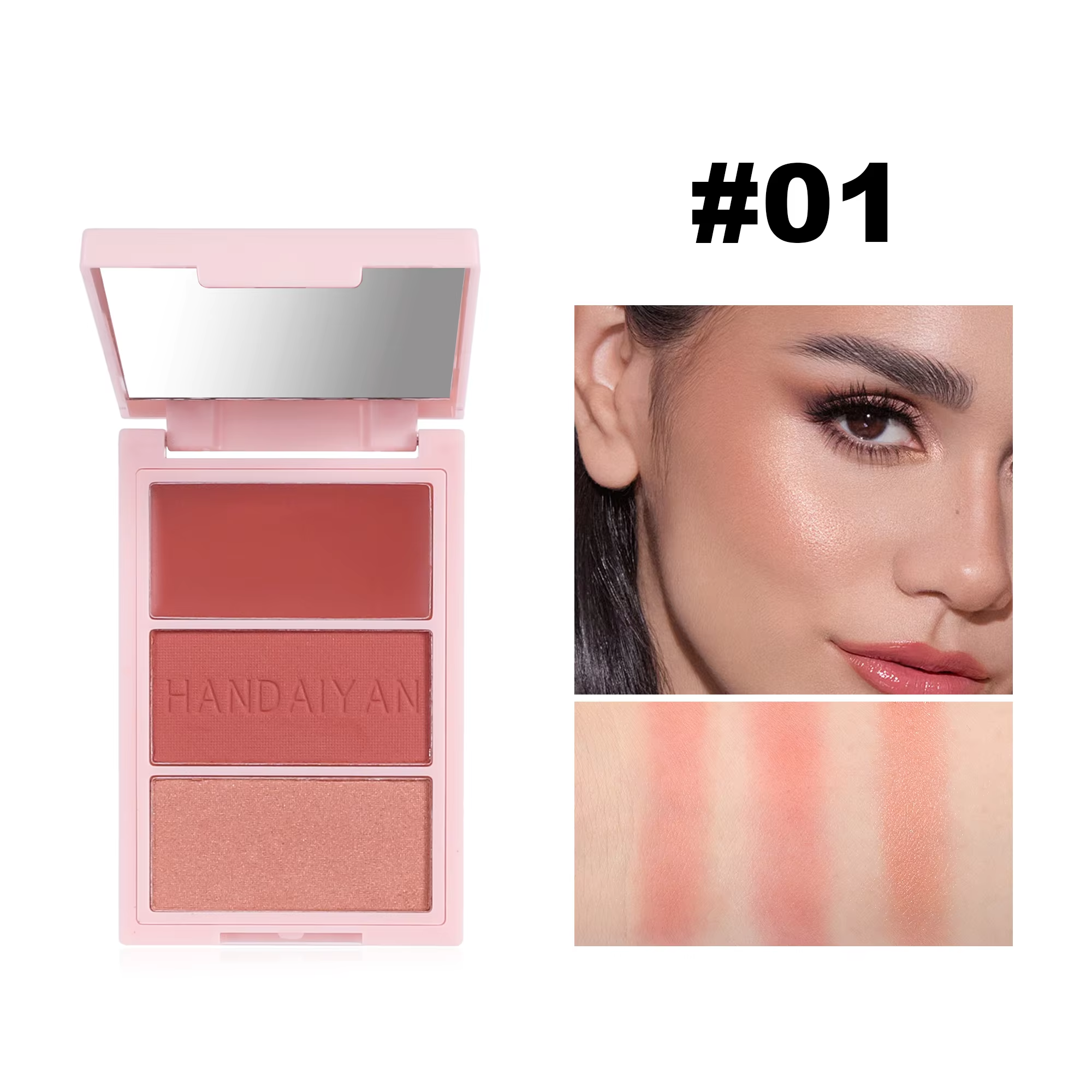 Picture of HANDAIYAN Vegan Blush Highlighter Eyeshadow 3D Blush Trio Palette-#01