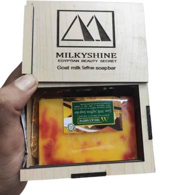 Picture of Milkyshine Beauty Secret Saffron Goat Milk Soap Bar wooden box -100gm