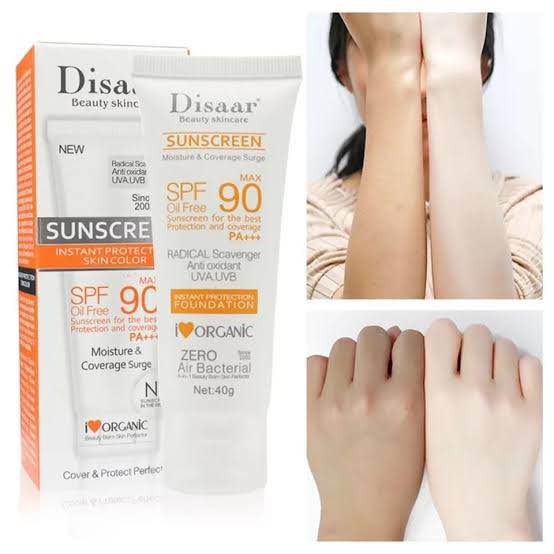Picture of Disaar Sunscreen SPF 90 Instant Protection UVA UVB Foundation PA+++ Oil Free Sunblock Cover Protect Perfectly Moisturizing Coverage Surge 40g
