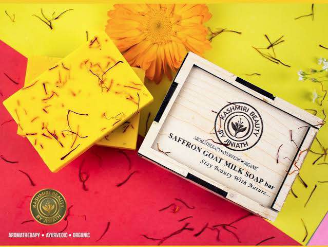 Picture of Super Saffron Goat Milk Cleanser Wooden Box with Kashmiri Beauty - (100gm)