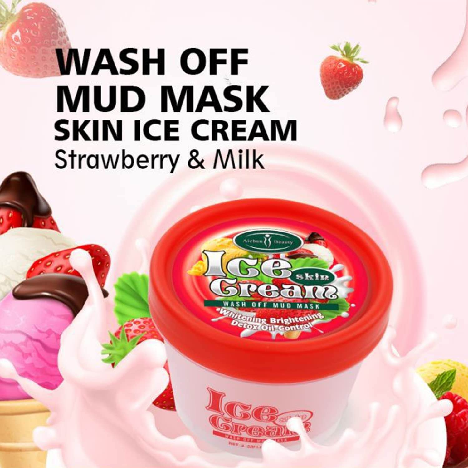 Picture of AICHUN BEAUTY ICE Cream Facial Wash Off Mud Mask Strawberry & Milk (100g)