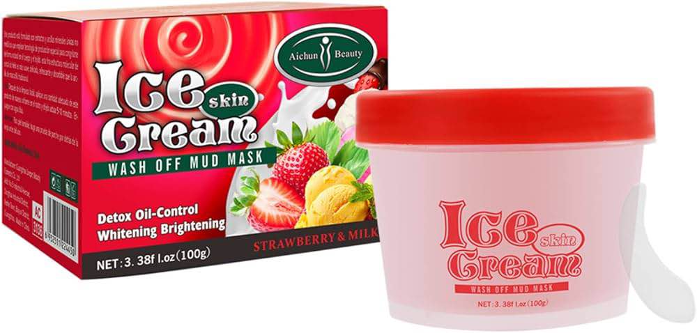 Picture of AICHUN BEAUTY ICE Cream Facial Wash Off Mud Mask Strawberry & Milk (100g)