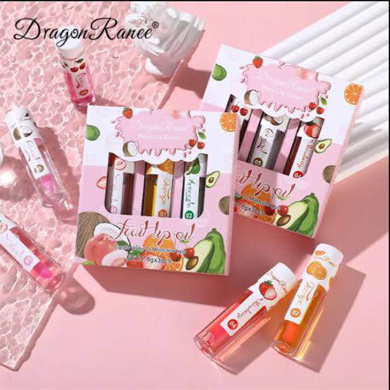 Picture of Dragon Ranee 3Pcs/Set Natural Fruit Moisturizing Long Lasting Nourishing Lip Oil Reduces Fine Lines and Relieves Dryness Lip OIL 1.8g x 3