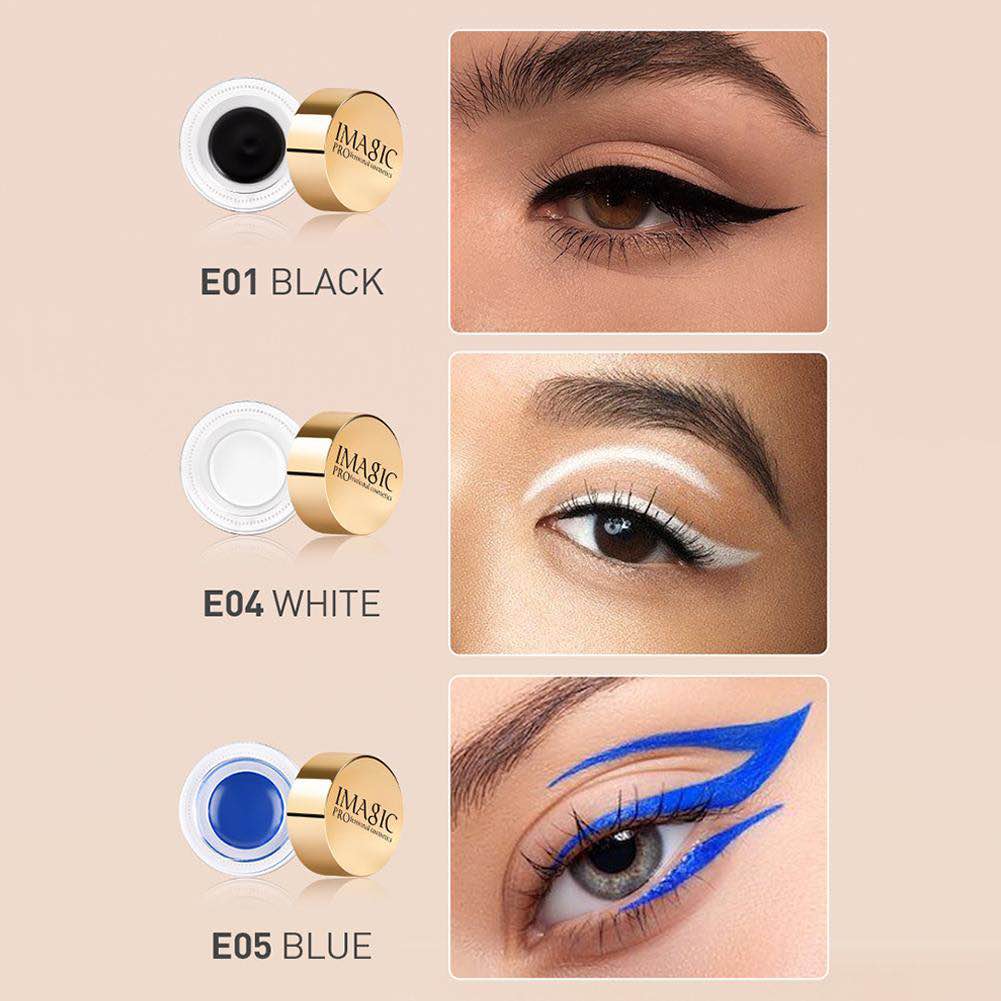Picture of IMAGIC Waterproof Gel Eyeliner Eyemakeup White/Black/Blue Kajal Golden Box With Brush