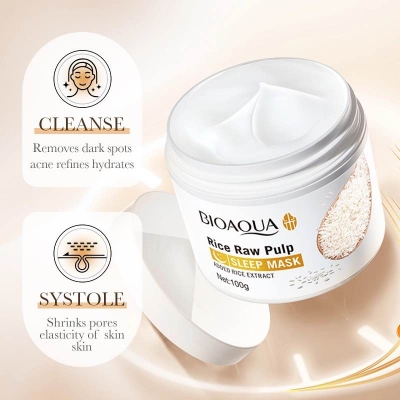 Picture of BIOAQUA Rice Raw Pulp Sleeping Mask Replenish Brighten Strengthen Skin Barrier Moisturizing Nourishing Mask 100g