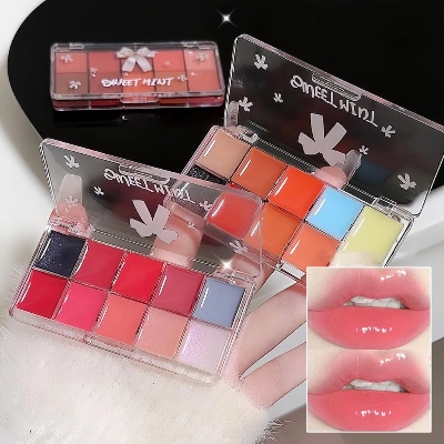Picture of SWEET MINT Makeup Lip Gloss Moisturizing Long-lasting Watery Mirror Lip Tint Color Mixed Jelly Lipstick Palette-10-Color