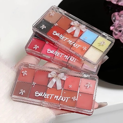 Picture of SWEET MINT Makeup Lip Gloss Moisturizing Long-lasting Watery Mirror Lip Tint Color Mixed Jelly Lipstick Palette-10-Color