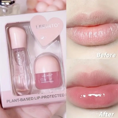 Picture of LEEINTO 2pcs Lip Care Set: Hydrating & Lightweight, Fades Fine Lines - Daily & Nighttime Use with Vitamin E & Plant