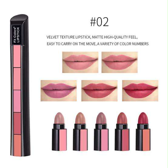 Picture of Fit Colors 5 In 1 Lipstick Set Non Stick Long Lasting Waterproof Velvet Matte Finish