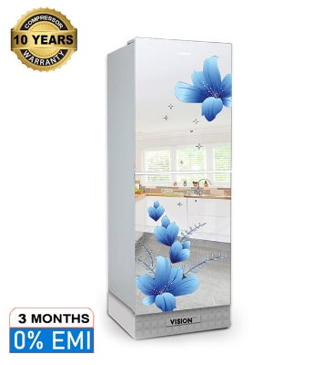 Picture of VISION Glass Door Refrigerator RE-252L Mirror Blue Flower Bottom Mount