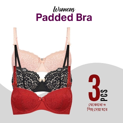 Picture of 3 Pcs Cotton Made Branded Bra Set for Ladies/Girls/Women_Best Quality & Comfortable - Bra - Bra For Girls - ব্রা