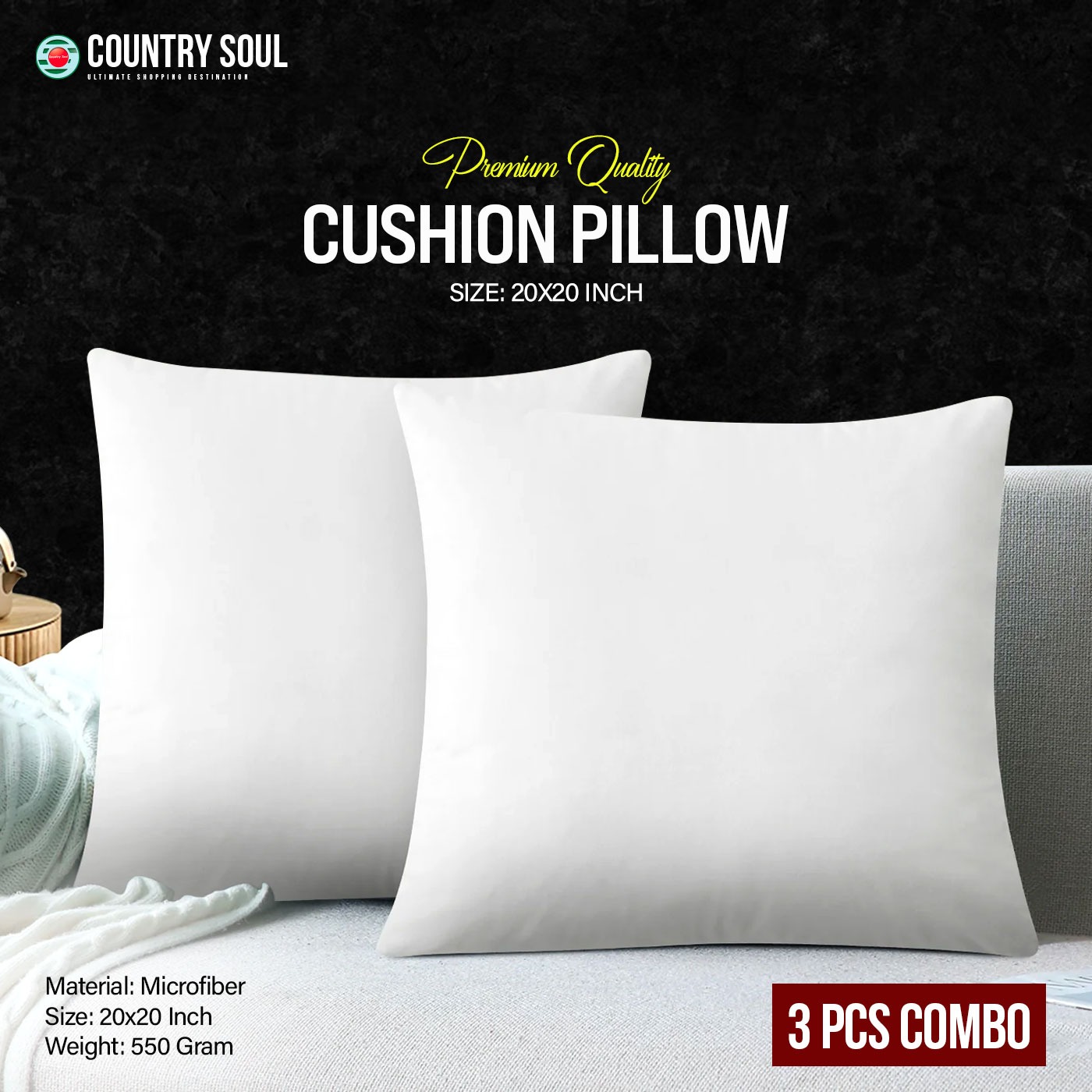 Picture of 3 Pcs Microfiber Cushion 20x20 Inch