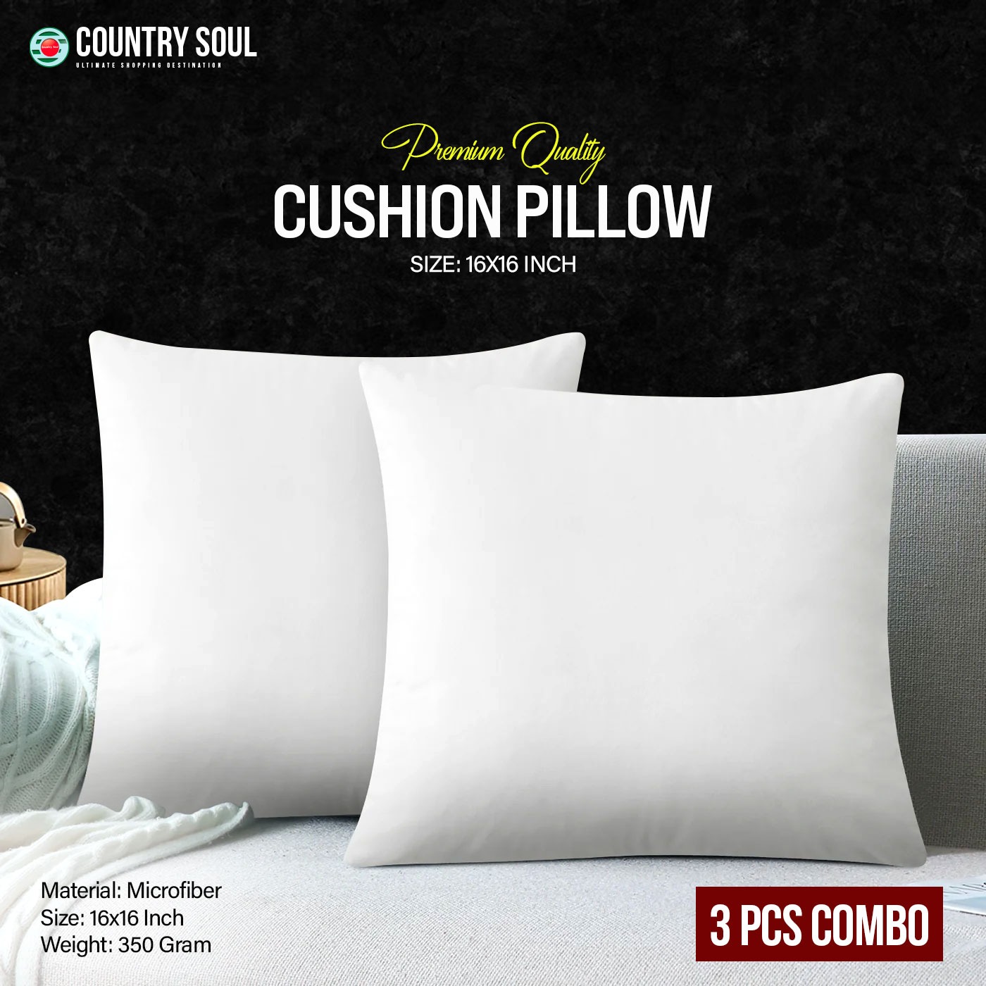 Picture of 3 Pcs Microfiber Cushion 16x16 Inch